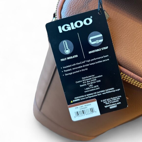 Igloo Luxe Insulated Beverage Tote Vegan Leather Cooler Bag Brown - Picture 4 of 6